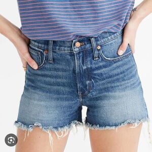 Madewell High-Rise Denim Shorts Women 27 Blue Wide Opening Raw Hem Stretch F7019